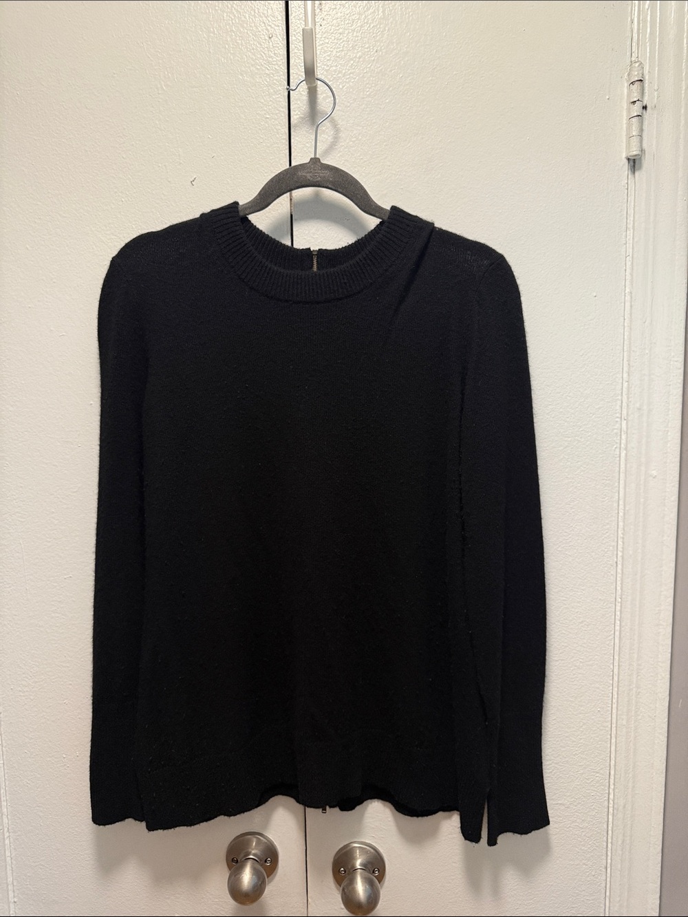 J. Crew Black Crewneck Long-Sleeve Sweater with back detail zipper.